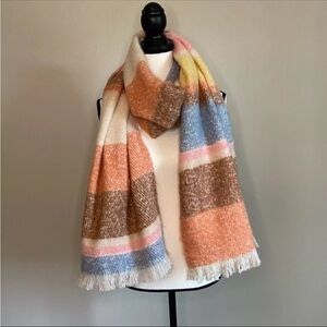 American Eagle Colorful Striped Fringe Boho Cozy Oversized Blanket Scarf